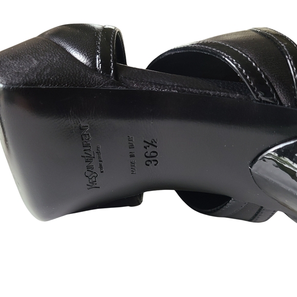Yves SAINT LAURENT vtg *RARE* Platform Patent & Leather Ankle Strap Peep 36.5 - Picture 13 of 15